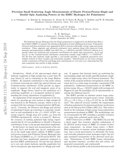 hydrogen jet polarimeter|PACS numbers: 24.70.+s, 25.40.Cm, 29.25.Pj. .